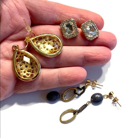 Boho Jewelry Lot of 3 pairs pierced earrings gold tone studs & dangle teardrops - Picture 6 of 6